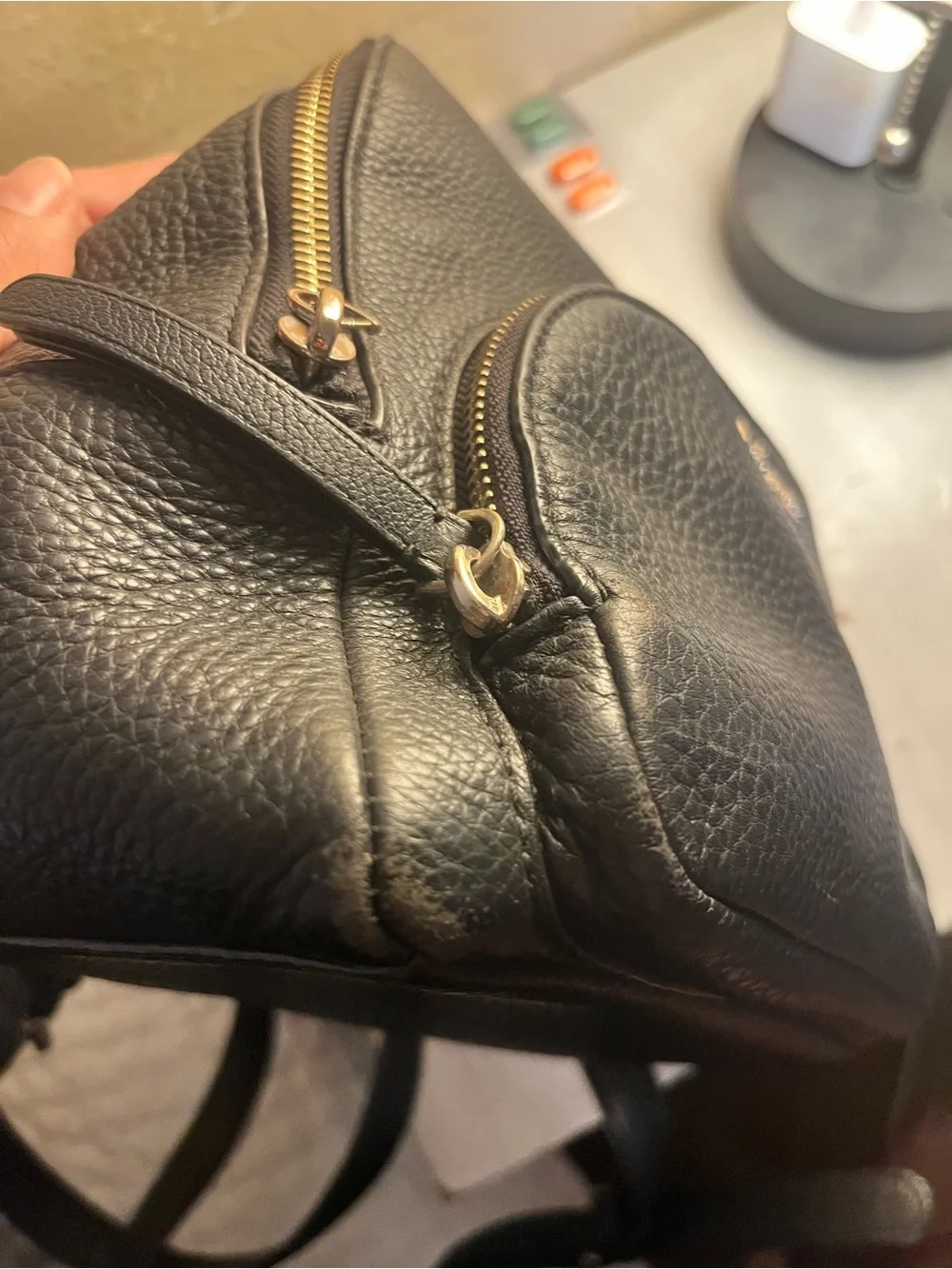 kate spade Black Pebbled Leather Mini Backpack with Gold Hardware - Picture 3 of 8